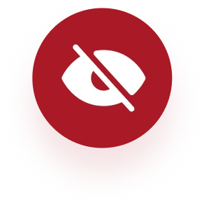 Red icon of an eye with a slash on it, implying limited visibility